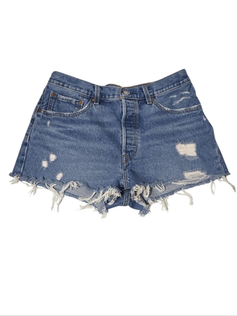 Levi's 501 Distressed High-Rise Button Fly Denim Blue DIY Jean Shorts Size 31